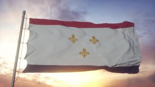 Videohive - Flag of New Orleans City of United States of America Waving in the Wind Sky and Sun Background - 33619988 - 33619988