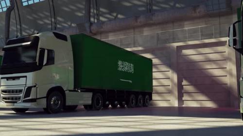 Videohive - Cargo Trucks with Saudi Arabia Flag - 33619998 - 33619998