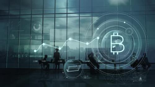 Videohive - Bitcoin Infographics On The Background Of The Office 4K - 33620440 - 33620440