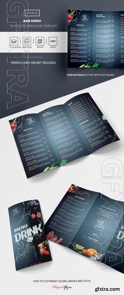 Bar Menu Premium Tri-Fold PSD Template