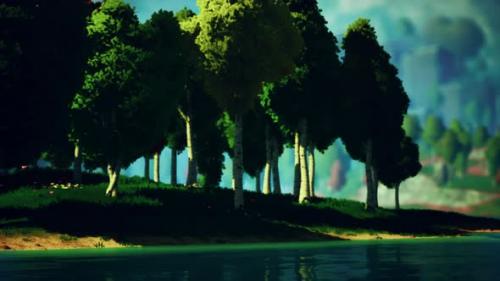 Videohive - Cartoon Green Forest Landscape with Trees and Lake - 33605304 - 33605304