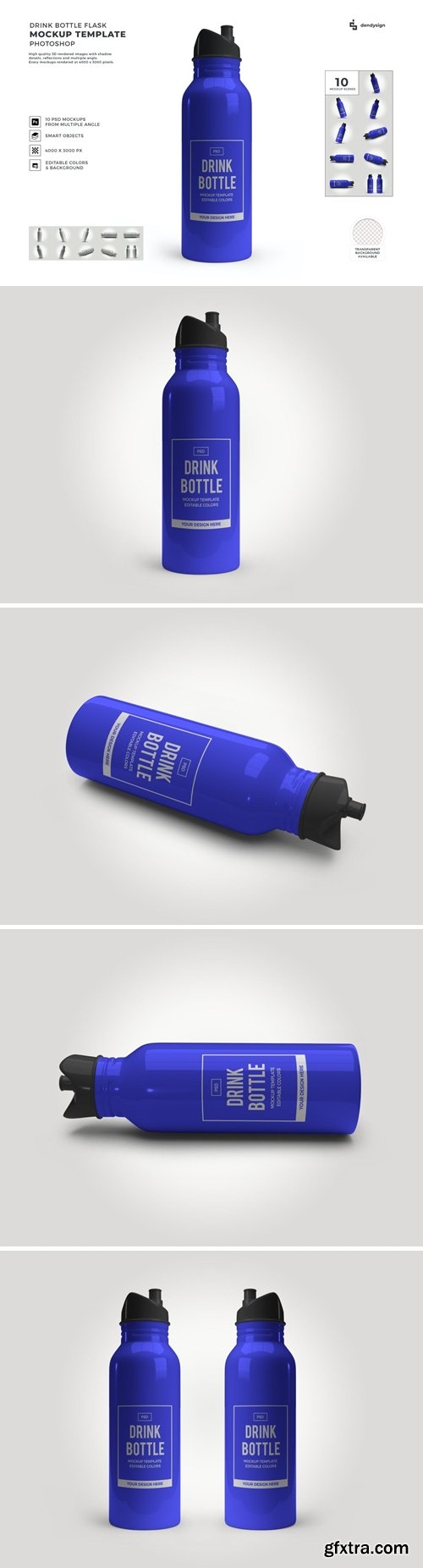 Drink Bottle Flask Mockup Template Set