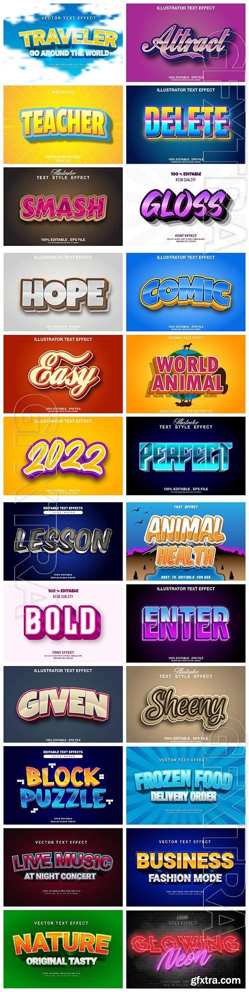 Set 3d editable text style effect vector vol 5