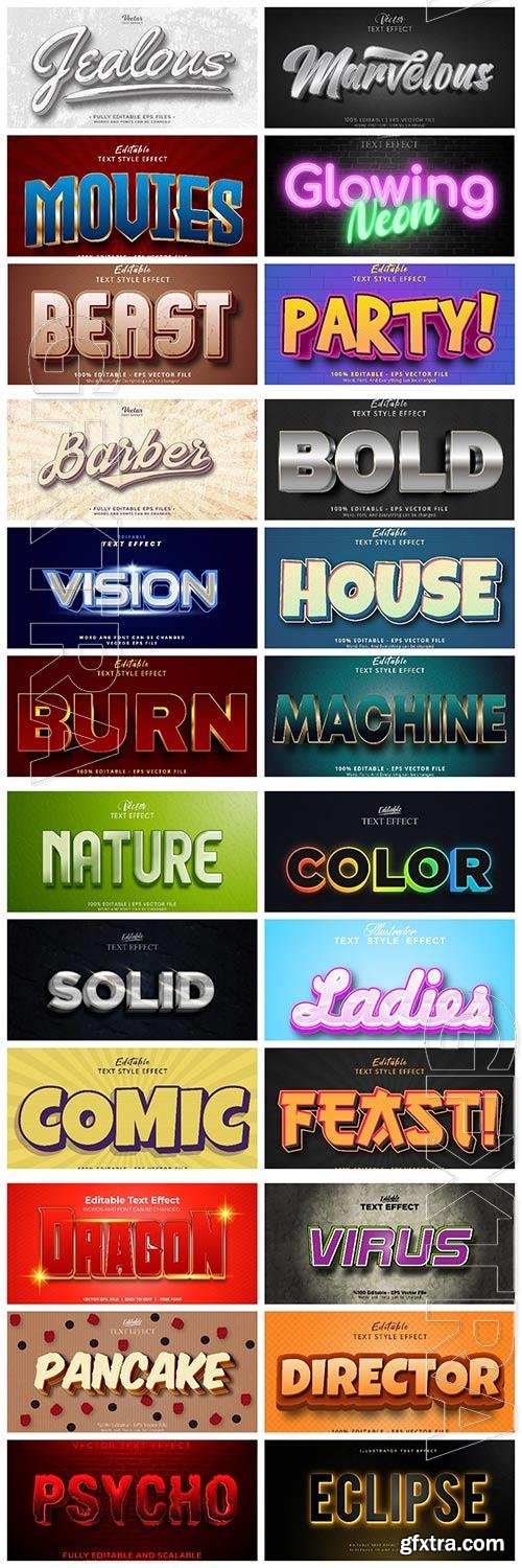 Set 3d editable text style effect vector vol 2