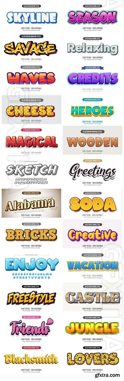 Set 3d editable text style effect vector vol 1