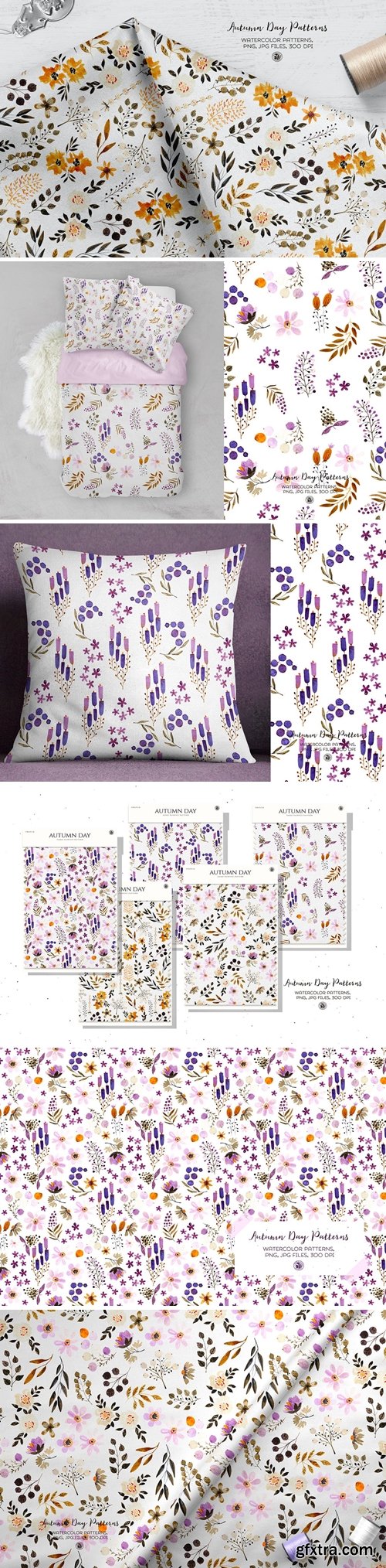 Autumn Day Patterns - watercolor patterns set