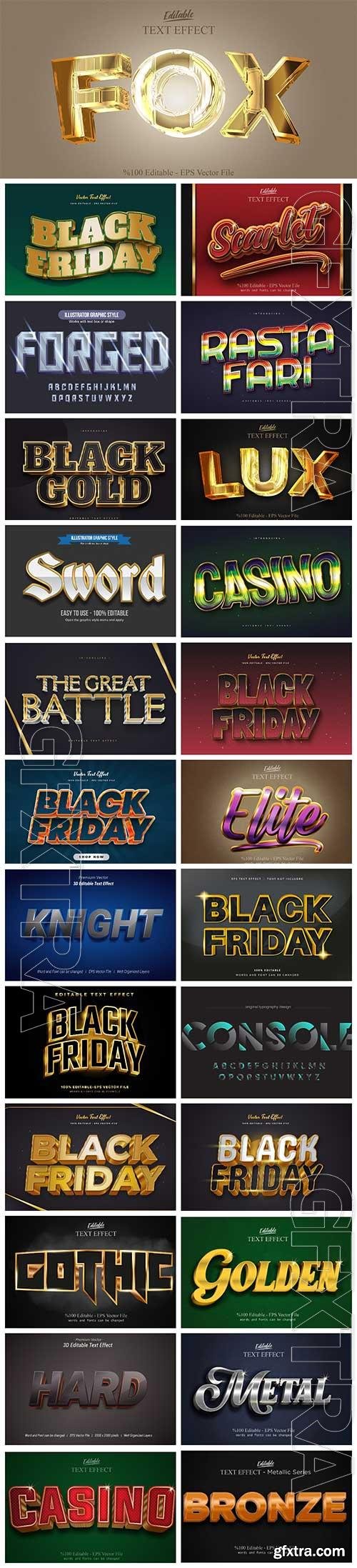 Set 3d editable text style effect vector vol 10