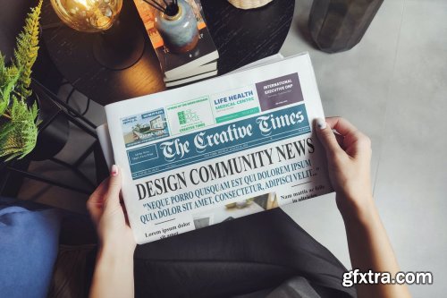 Hands Holding Business Newspaper Mockup