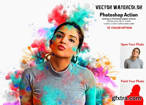 CreativeMarket - Vector Watercolor Photoshop Action 6373794