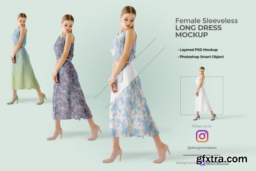 CreativeMarket - Female Sleeveless Long Dress Mockup 6110308