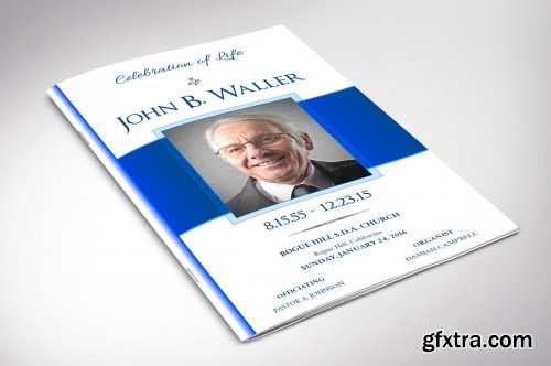 CreativeMarket - White Blue Funeral Program Word 5733403