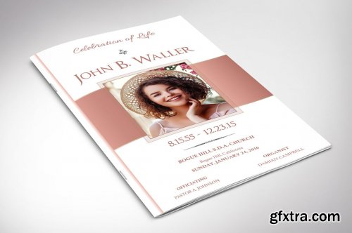 CreativeMarket - White Rose Gold Funeral Program Word 5731998