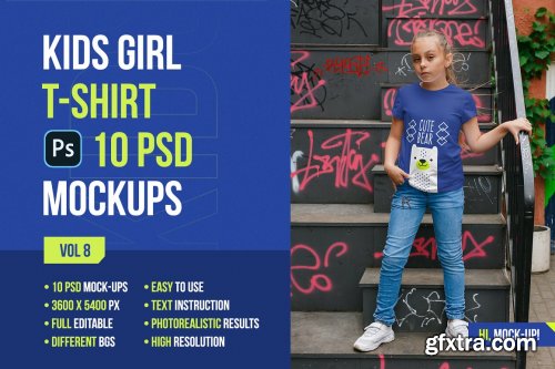 CreativeMarket - Kids Girl T-Shirt Mockups Vol8 5753184