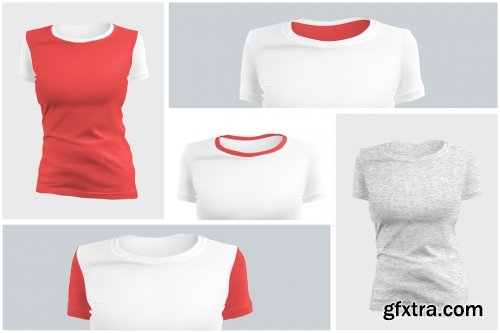 CreativeMarket - 6 3D Mockups Woman T-Shirt 6324578