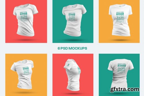 CreativeMarket - 6 3D Mockups Woman T-Shirt 6324578