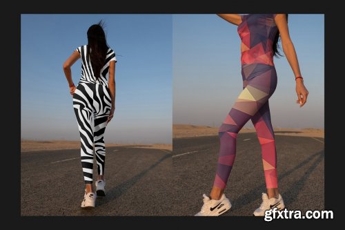 CreativeMarket - Girl in Desert Leggings Mock-Up Set 5756246