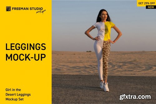 CreativeMarket - Girl in Desert Leggings Mock-Up Set 5756246