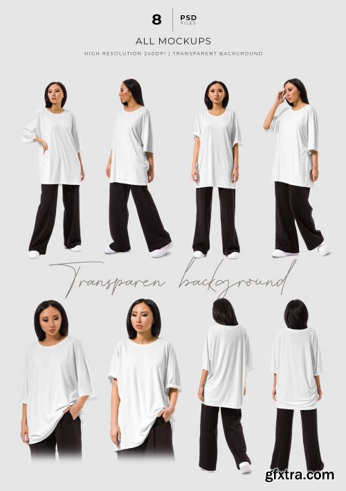 CreativeMarket - Oversize T-shirt Mockup Women Set 6039160