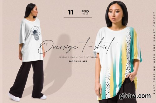 CreativeMarket - Oversize T-shirt Mockup Women Set 6039160