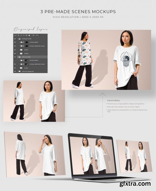 CreativeMarket - Oversize T-shirt Mockup Women Set 6039160