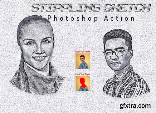 CreativeMarket - Stippling Sketch Photoshop Action 6405400