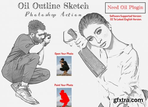 CreativeMarket - Oil Outline Sketch PS Action 6415716