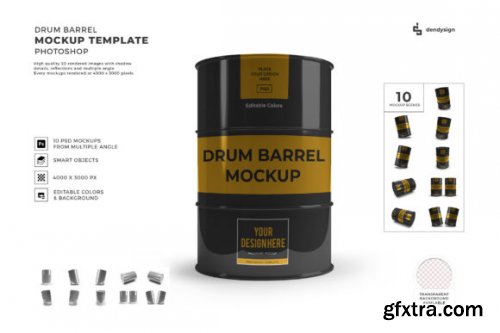 Drum Barrel 3D Mockup Template Bundle