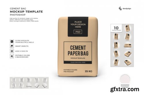 Cement Bag Packaging 3D Mockup Bundle