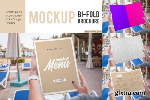 CreativeMarket - Bi-Fold Brochure Menu Mockup Set 6281603