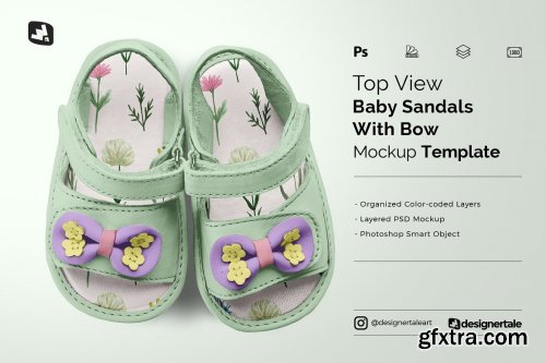 CreativeMarket - Topview Baby Sandals With Bow Mockup 5174785