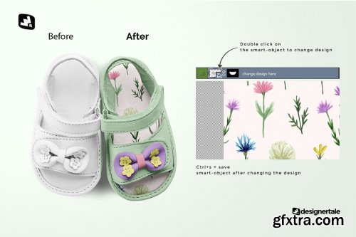 CreativeMarket - Topview Baby Sandals With Bow Mockup 5174785