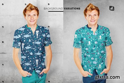 CreativeMarket - Male Y-neck Shirt Mockup 4699915