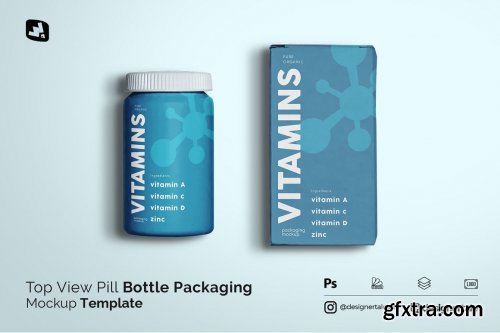 CreativeMarket - Topview Pill Bottle Packaging Mockup 5354401