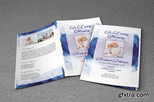 CreativeMarket - Blue Watercolor Funeral Program 4590874