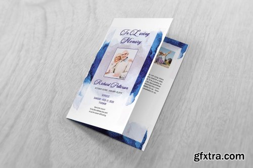 CreativeMarket - Blue Watercolor Funeral Program 4590874