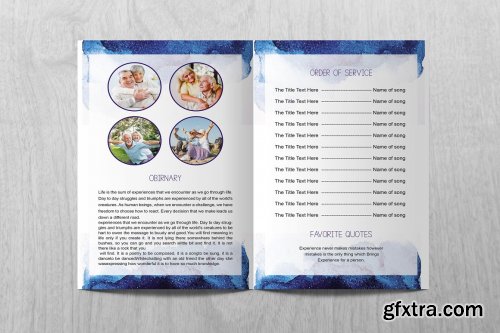 CreativeMarket - Blue Watercolor Funeral Program 4590874