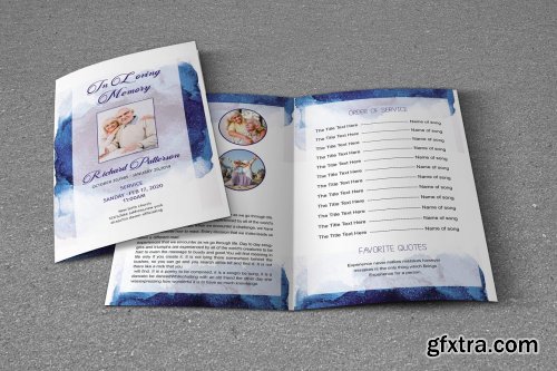 CreativeMarket - Blue Watercolor Funeral Program 4590874