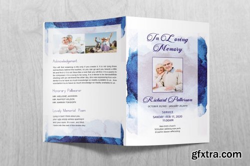 CreativeMarket - Blue Watercolor Funeral Program 4590874