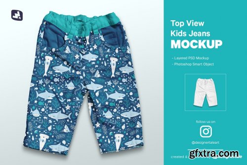 CreativeMarket - Top View Kid’s Jeans Mockup 5060616