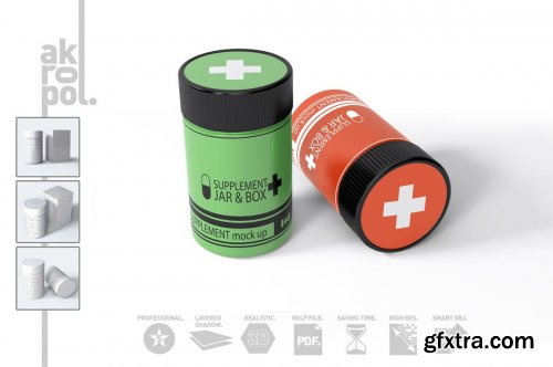 CreativeMarket - Supplement Jar & Box Mock-Up 3949505