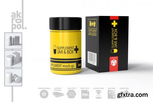 CreativeMarket - Supplement Jar & Box Mock-Up 3949505