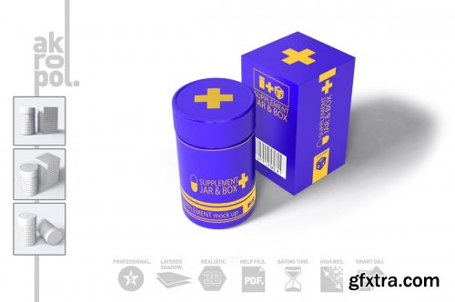 CreativeMarket - Supplement Jar & Box Mock-Up 3949505