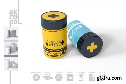 CreativeMarket - Supplement Jar & Box Mock-Up 3949505