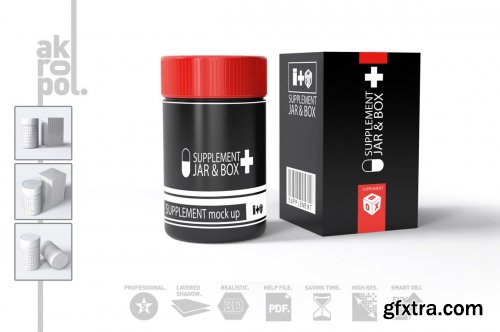 CreativeMarket - Supplement Jar & Box Mock-Up 3949505