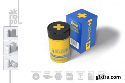 CreativeMarket - Supplement Jar & Box Mock-Up 3949505