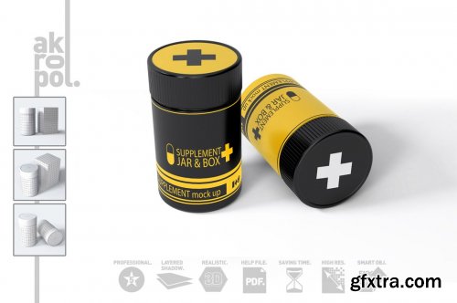 CreativeMarket - Supplement Jar & Box Mock-Up 3949505