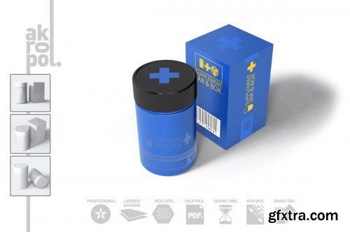 CreativeMarket - Supplement Jar & Box Mock-Up 3949505