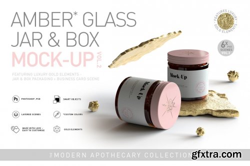  CreativeMarket - Amber Glass Jar & Box Mock-Up Vol.2 5254432