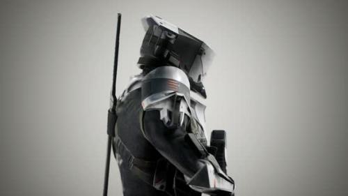 Videohive - Futuristic Soldier in Steel Armor with the Cyber Punk Gun - 33655512 - 33655512