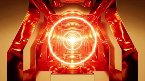 Videohive - Glowing Red Circle Light in the Golden Tunnel VJ Loops - 33671858 - 33671858